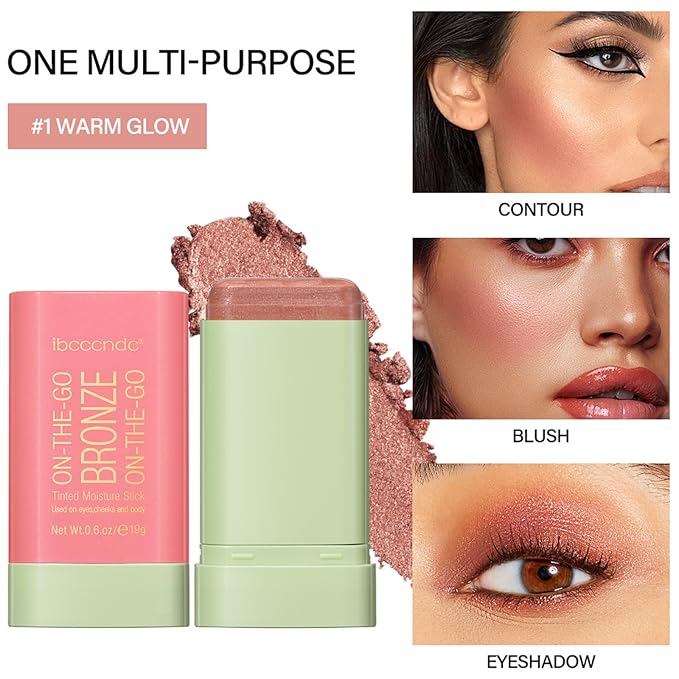 On-The-Go Bronzer Stick,Multi-Use Cream Contour Stick,Natural Long Lasting Face Bronzer,Smooth Highlighter Contour Stick,Bronze Contour Makeup Facial Shaping,01 Warm Glow-Velvo Beauty