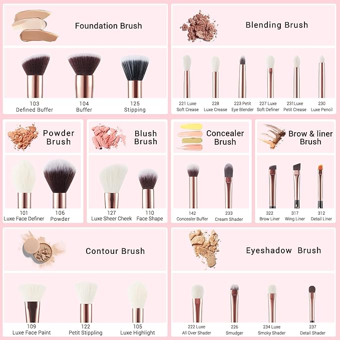 Jessup Brand 25pcs Professional Makeup Brush Set Beauty Cosmetic Foundation Powder Blusher Eyeshadow Blending Natural-Synthetic Hair Brushes Set (Black/Rose Gold)-Velvo Beauty