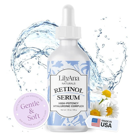 LilyAna Naturals Retinol Serum - Made in USA, Anti Aging Face Serum with Hyaluronic Acid and Vitamin E, Reduces Age Spots and Sun Damage, Promotes Collagen and Elastin (Retinol, 1oz)-Velvo Beauty