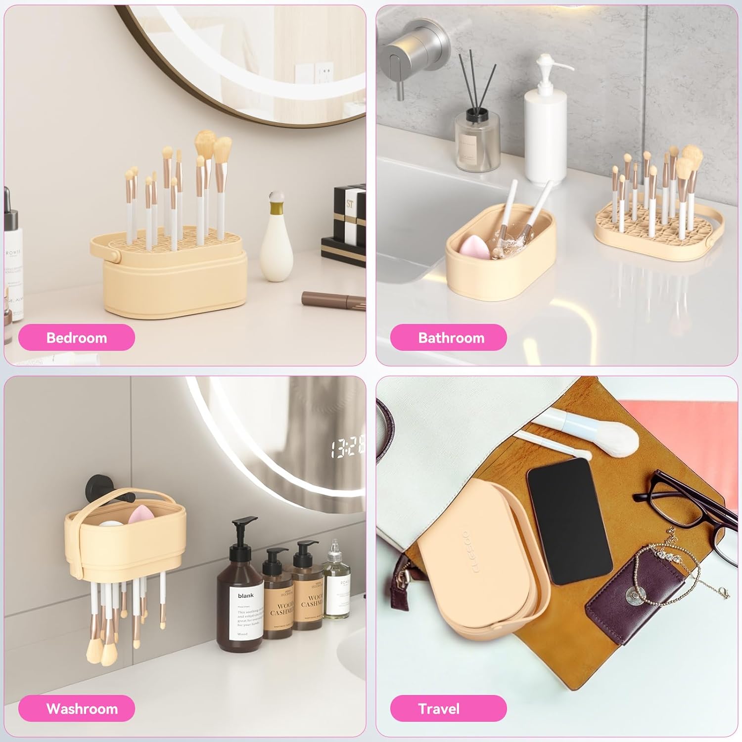 Makeup Brush Cleaner Mat 3 in 1 Makeup Brush Holder Silicone Makeup Brush Drying Rack Make Up Brush Cleaning Bowl Make Up Brush Cleaner Pad Cosmetic Storage Box Cleaning Tool for Sponge Powder Puff-Velvo Beauty
