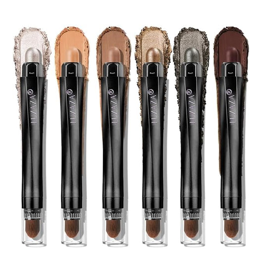 Neutral Brown Eyeshadow Stick Makeup 6PCS Set, Metallic Shimmer Matte Cream Eye Shadow Eyeliner Brightener Pencil Crayon - BROWN LATTE-Velvo Beauty