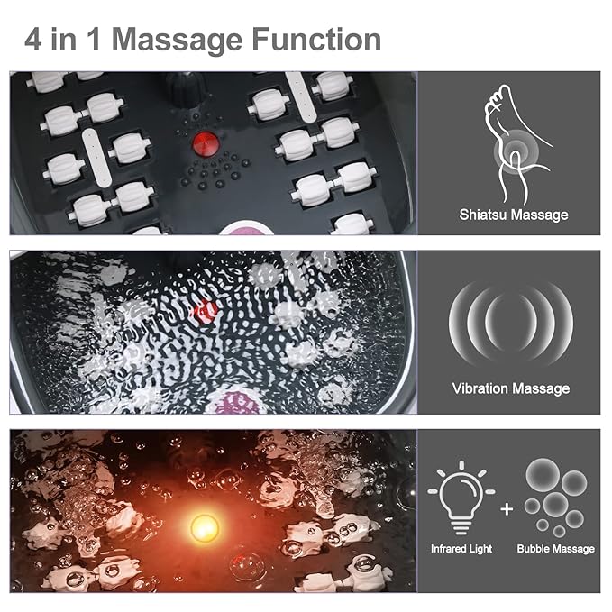 Foot Spa Bath Massager with Heat Bubbles and Vibration Massage and Jets, 16 OZ Calming Lavender Foot Soak Epsom Salt, MoodRelish Foot Soaker with Red Light, 22 Massage Rollers, Adjustable Temp - Black-Velvo Beauty