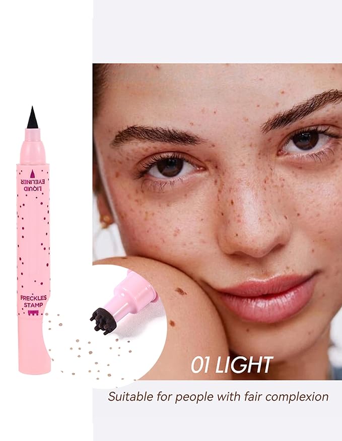Erinde Waterproof Freckle Stamp Pen, Dual Ended Fake Freckle & Black Liquid Eyeliner, Long Lasting Quick Dry Faux Freckles Stamp Freck Pen for Natural Sunkissed Makeup, B1 LIGHT-Velvo Beauty