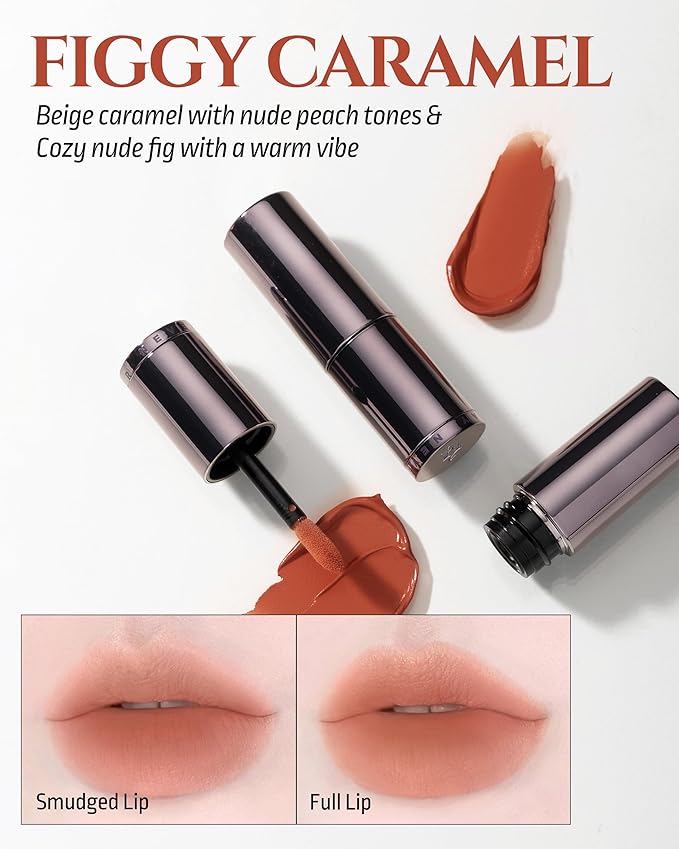 HEVVYMAKEUP Blurring Effect Lip Tint - Airy Velvet Matte Lips - Vegan, Longwear, Vibrant, Buildable Creamy Soft Texture - Korean Lip Makeup, Figgy Caramel, 0.13 fl.oz.-Velvo Beauty