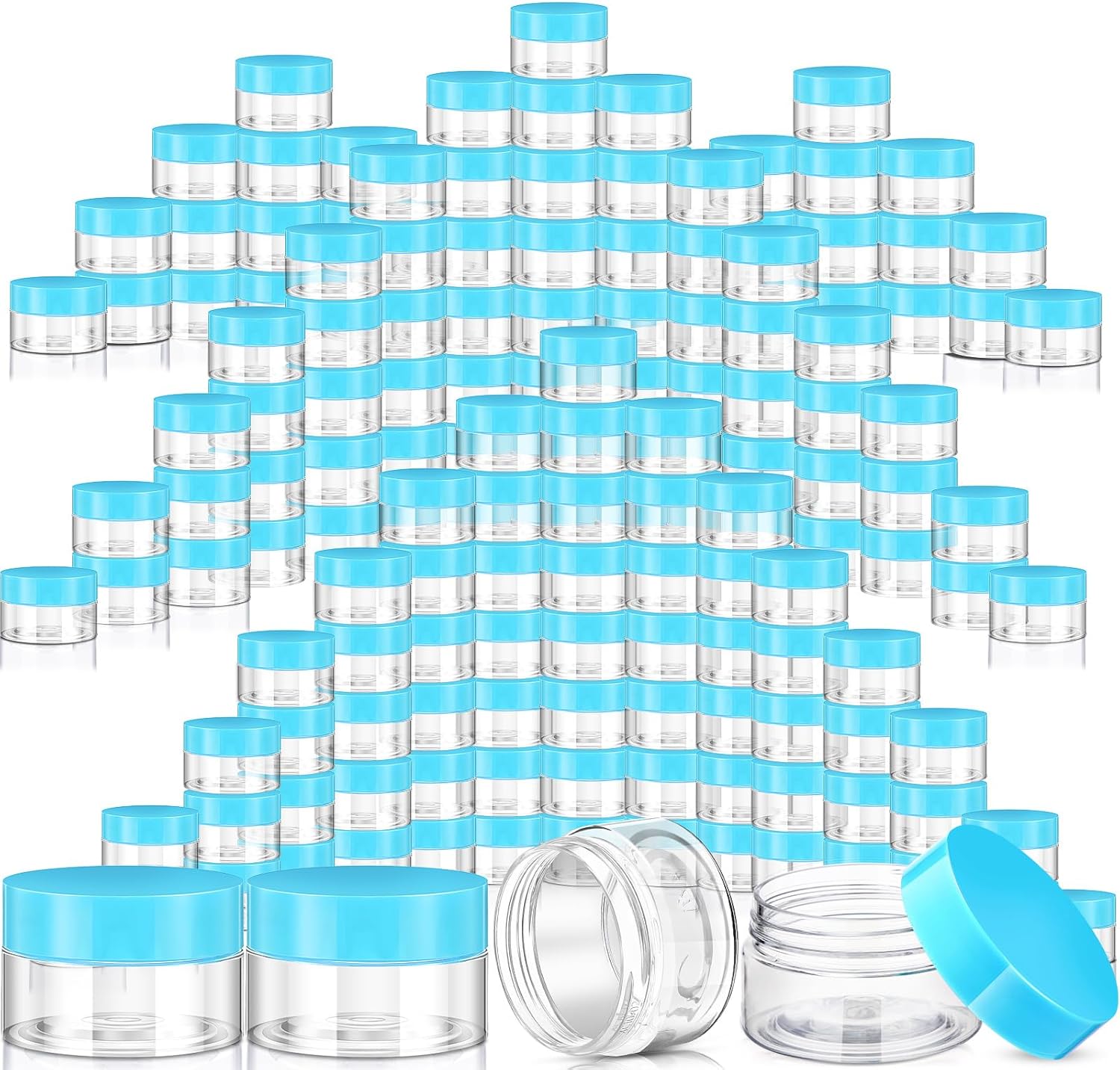 SATINIOR 100 Pcs Plastic Jars with Lids Small Containers Lids Wide Mouth Small Plastic Containers for Lotion Cream Rhinestones Body Butters Travel Storage(10 oz, Blue)-Velvo Beauty
