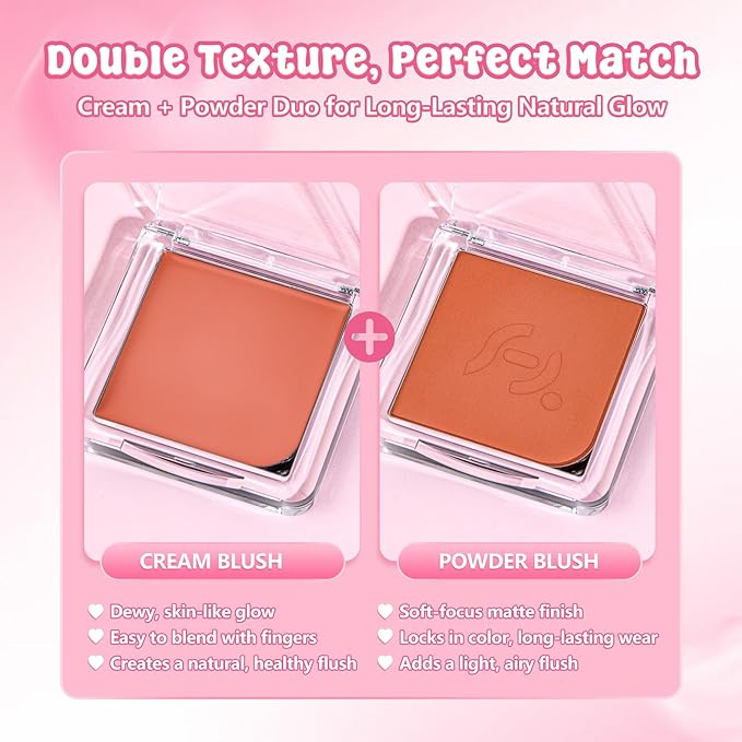 Blush Palette Duo – Cream & Powder Blush Set in Orange Brown, Long-Wearing & Moisturizing, Easy to Blend, Radiant Coverage for Cheeks, Eyes & Lips, Magnetic Palette Compatible (2Pack,Pumpkin Spice)-Velvo Beauty