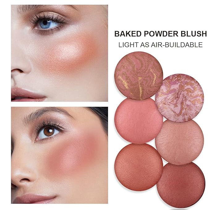 Baked Blush, Marbleized Blush for Cheeks, Shimmery Satin Finish Blushes Powder Palette, Buildable Color Natural Face Makeup Powder-Velvo Beauty