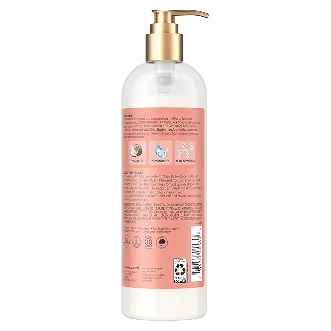 SheaMoisture Illuminating Body Lotion with Coconut Oil, Hibiscus, Niacinamide and Pro-Ceramides, Instantly Enhancing Skin's Natural Glow, 24H Moisturizing 16 oz-Velvo Beauty