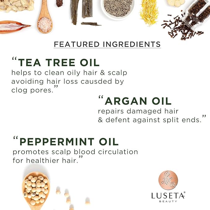 Luseta Shampoo and Conditioner Set with Tea Tree and Argan Oil for Oily Hair Clarifying, Fighting Dandruff Sulfate Paraben Free for Men and Women 2x16.9oz-Velvo Beauty