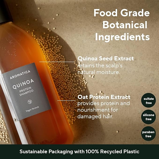 AROMATICA Quinoa Protein Shampoo 13.53 oz / 400ml – Provides Protein and Nourishment to Extremely Damaged Hair- Free from Sulfate, Silicone-Velvo Beauty