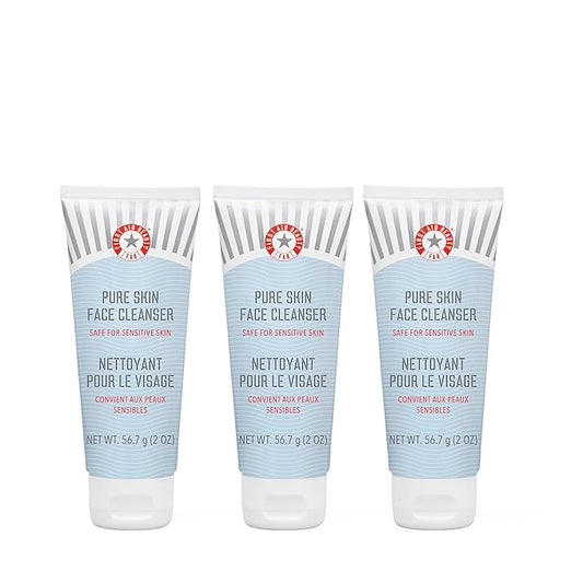 First Aid Beauty - Pure Skin Face Cleanser, Effectively Removes Makeup, Dirt, & Impurities, Gentle Cleanser Leaves Skin Soft & Supple, Fragrance Free, 2 oz, 3 ct-Velvo Beauty