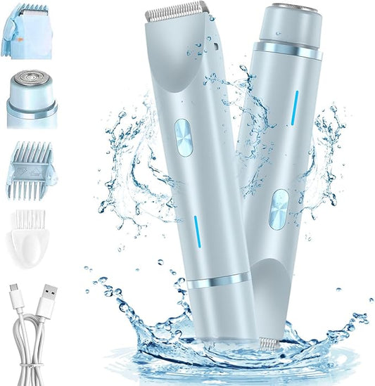 Dermave Bikini Shaver,Bikini Trimmer for Women,2025 Upgrade Dual Head Shaver Women,2 in 1 Wet & Dry Waterproof Electric Bikini Trimmer for Face, Body & Intimate Areas,Blue-Velvo Beauty