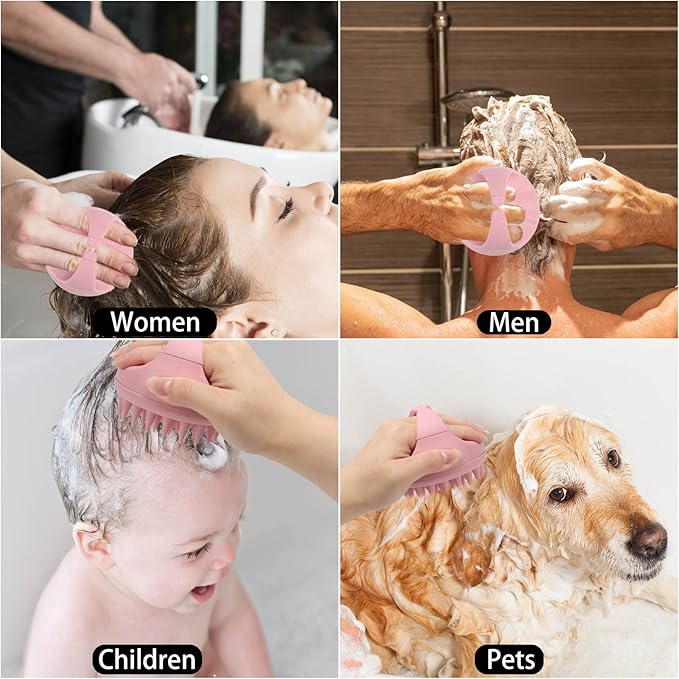 Silicone Scalp Massager Shampoo Brush Hair Scrubber Scalp Brush for All Hair Types of Women, Men, Kids, Pets - Pink-Velvo Beauty