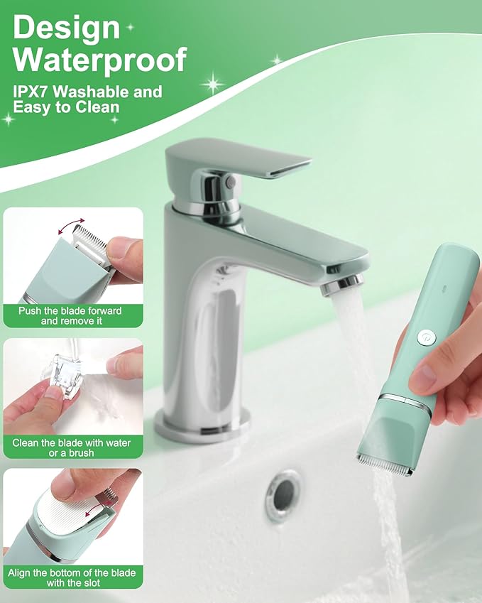 Bikini Trimmer for Women - 3 in 1 IPX7 Waterproof Electric Razors for Women,Body Pubic Hair Electric Shaver for Womens & Facial Hair Remover,Rechargeable Wet/Dry for Body,Underarm,Leg(Mint Green)-Velvo Beauty