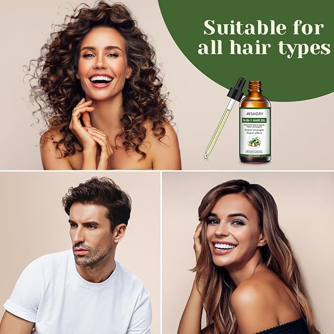 Aeshory Hair Oil - 5 IN 1 Hair Care Oil with Rosemary, Castor, Argan, Vitamin E, and Avocado for Hair Growth and Strengthening - Nourishing and Volumizing 3.38 fl oz-Velvo Beauty
