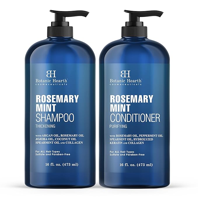 Botanic Hearth Rosemary Mint Shampoo and Conditioner Set, Thickening Formula, Promotes Hair Growth and Scalp Health Sulfate Free & Paraben Free, for Men & Women | 16 fl oz each-Velvo Beauty