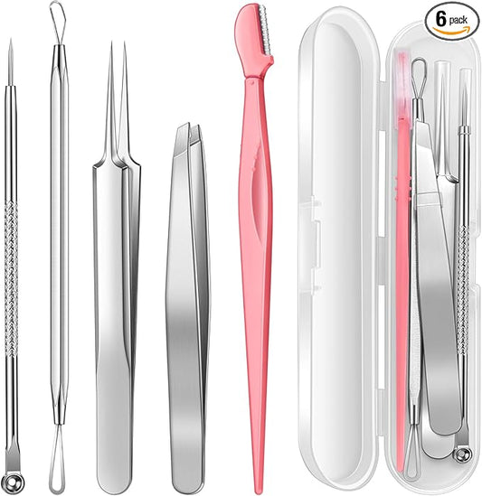 TsMADDTs Blackhead Remover Tools, Ingrown Hair Tweezers, Pimple Popper Tool Kit, Blackhead Extractor, Eyebrows Tweezers for Women Facial Hair Razors-Velvo Beauty