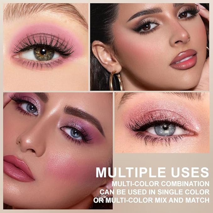 6-in-1 Cream & Powder Makeup Palette – Blush Highlighter & Eyeshadow, Matte & Shimmer Rose Nude Tones, Travel-Friendly Compact for Daily & Travel Use 02-Velvo Beauty