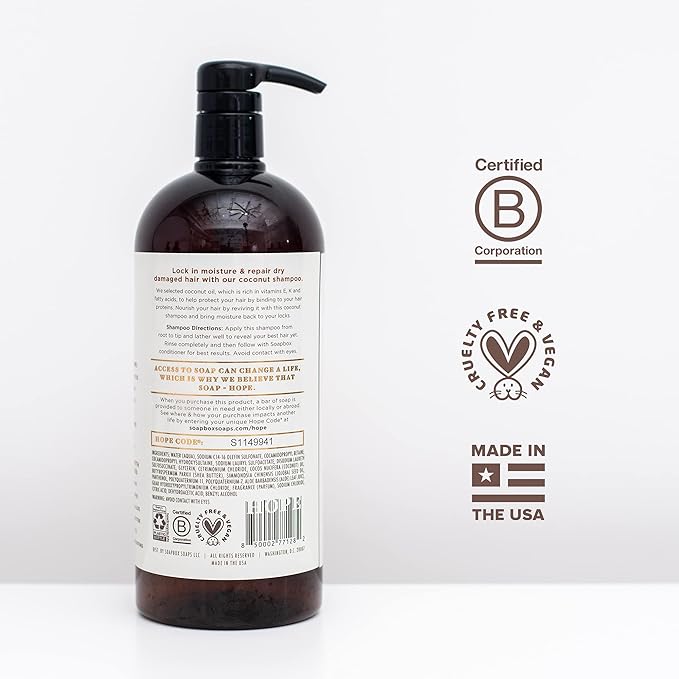 Soapbox Coconut Oil Shampoo, Harsh Sulfate Free, Paraben Free, Silicone Free, Color Safe, and Vegan Hair Shampoo (33.8 Ounces)-Velvo Beauty