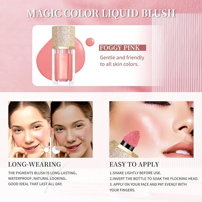 Soft Cream Blush, Liquid Blush for Natural Dewy Blush Makeup, Lightweight Blush for Cheeks, Long-Wearing Smudge Proof Liquid Blush Makeup, Cream Liquid Cream Blush Makeup - Foggy Pink-Velvo Beauty