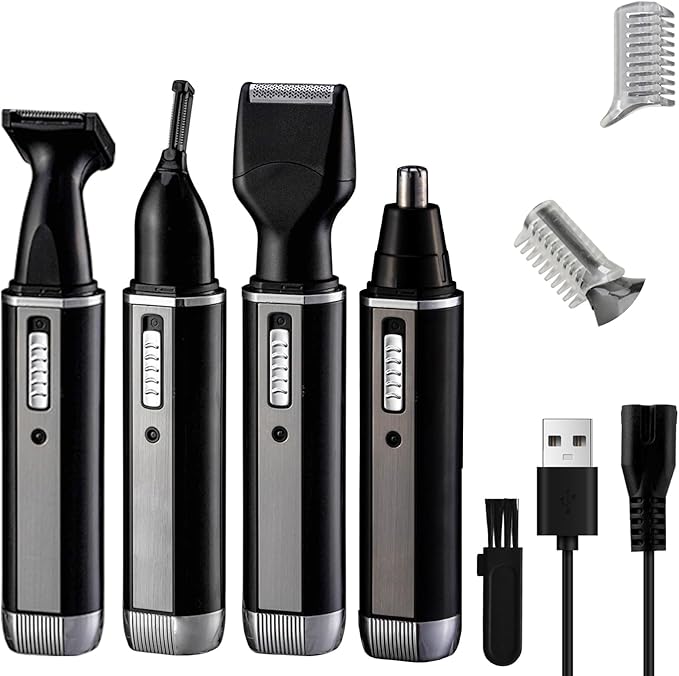Nose Hair Trimmer for Women and Men, 4-in-1 Facial Hair Removal Trimmer Professional Eyebrow & Facial Hair Trimmer, Rechargeable Portble Waterproof Face Shaver Razor for Nose Ear Eyebrow Set-Velvo Beauty