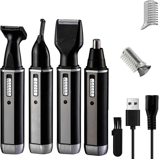 Nose Hair Trimmer for Women and Men, 4-in-1 Facial Hair Removal Trimmer Professional Eyebrow & Facial Hair Trimmer, Rechargeable Portble Waterproof Face Shaver Razor for Nose Ear Eyebrow Set-Velvo Beauty