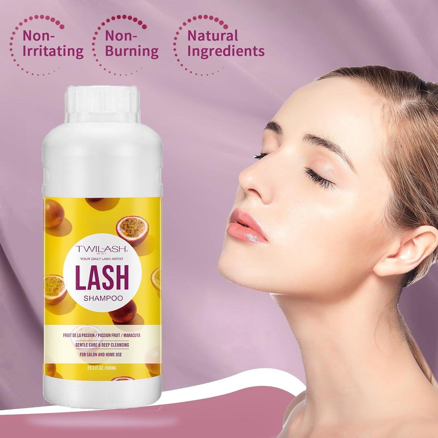 Lash Shampoo Bulk, Eyelash Cleanser for Extensions 2 Liters, Dispenser Pump, Non-irritating or Burning Eyelid Foaming Cleanser for Professional Salon and Home Use (Passion Fruit-1L)-Velvo Beauty