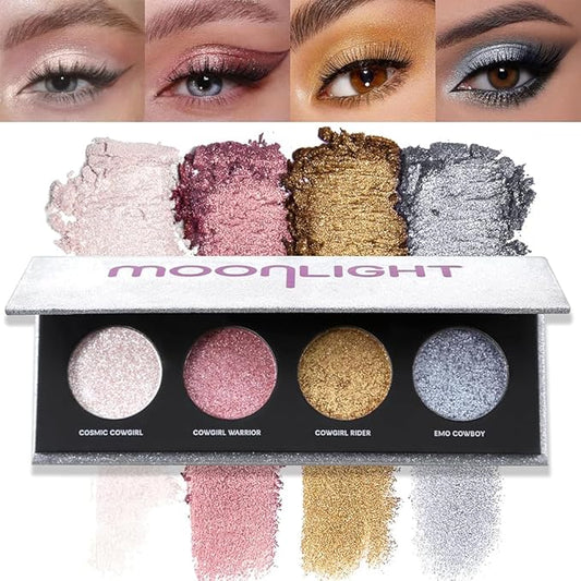 Shiny Shimmer Highlight Eye shadow Palette 4 Colors, Cosmetics Shimmer Eyeshadow Palette, Cruelty-Free and Vegan Formula, Glitter Shimmer Eyeshadow for Professional Makeup Kit (B#), Sparkly02-Velvo Beauty