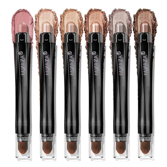 Neutral Eyeshadow Stick Makeup 6PCS Set, Brown Nude Metallic Shimmer Matte Cream Eye Shadow Palette Eyeliner Brightener Pencil Crayon - BROWN CANYON-Velvo Beauty