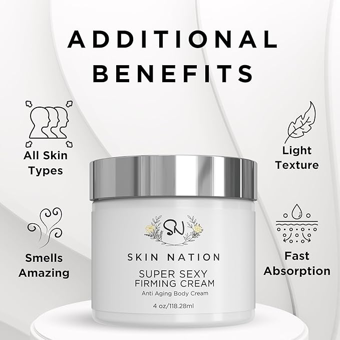 Skin Nation Super Firming Cream, Hydrating Body Lotion with Shea Butter, Glycolic Acid, Aloe Vera, Can Help Smooth Crepey Skin and Support Firmer Neck & Décolleté, 4 oz-Velvo Beauty