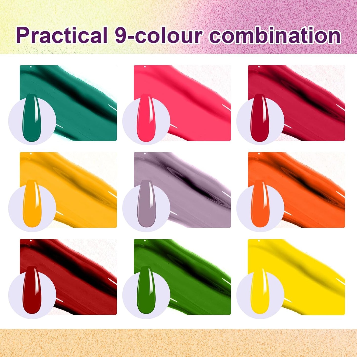 Gradient Painting Gel, 9 Bright Colors Ombre Gel Nail Polish for Pigment Pat Aura Nails French Ma nicure Soak Off UV Long-lasting No-wipe Home Salon DIY Nail Art Vegetable Salad-Velvo Beauty