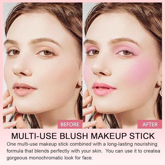 Multi-Purpose Makeup Blush Stick, 3-in-1 Beauty Tinted Solid Blush Stick For Cheeks, Lips And Eyes Waterproof Natural Cream Blush Stick With Long-Lasting Moisturizing Formula (#1Shy Pink)-Velvo Beauty