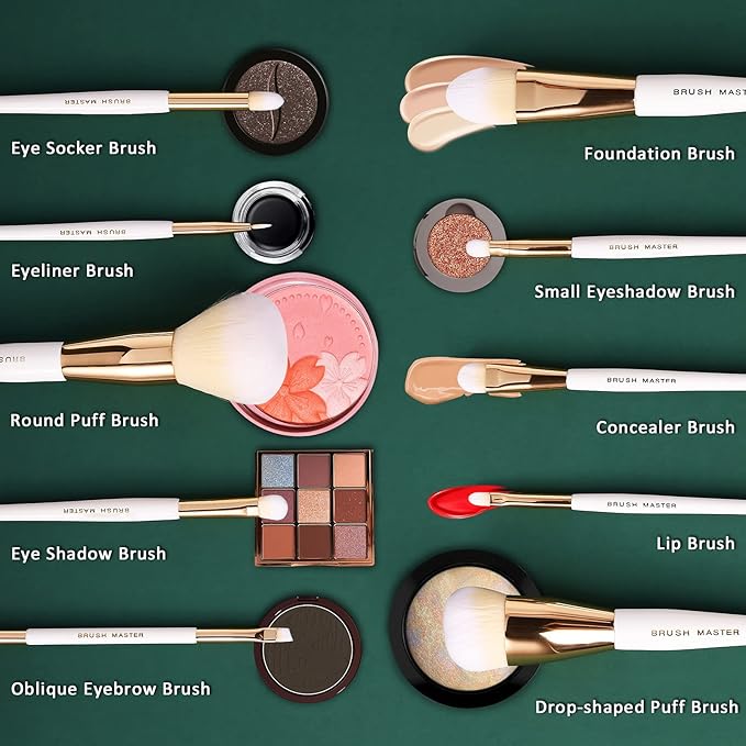Makeup Brushes Set 10Pcs Professional Kabuki Foundation Eyeshadow Blush Blending Lip Full Face Cosmetic Kit W/Makeup Brush Set with Holder-Velvo Beauty