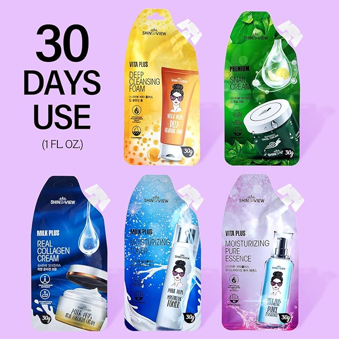 Skin Hydrating Kit Travel Mini Size 5 STEP Skincare Set for Healthier 30 Days Supply with Pouch-Velvo Beauty