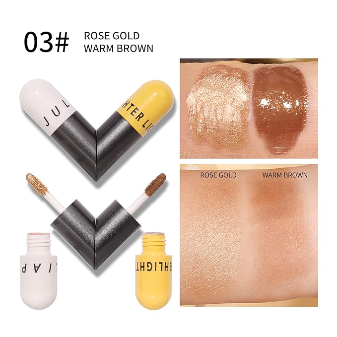 AKARY Liquid Highlighter Makeup for Face Body, Contour Foundation Illuminator Boom Stick, Two-color Highlight Shade Longwear Shimmer Glow Makeup, Valentine's Day gift (03 Rose Gold + Warm Brown)-Velvo Beauty