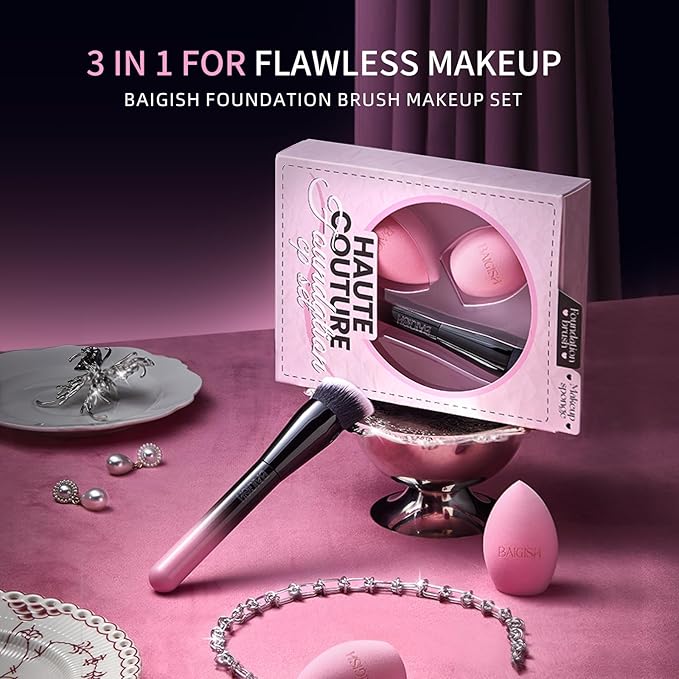 Makeup Brush Set, Flat Top Kabuki Brush Premium Foundation Brush for Liquid, Cream, and Powder with 2 Makeup Sponge for Foundation, Powder, Blush, and Concealer-Velvo Beauty