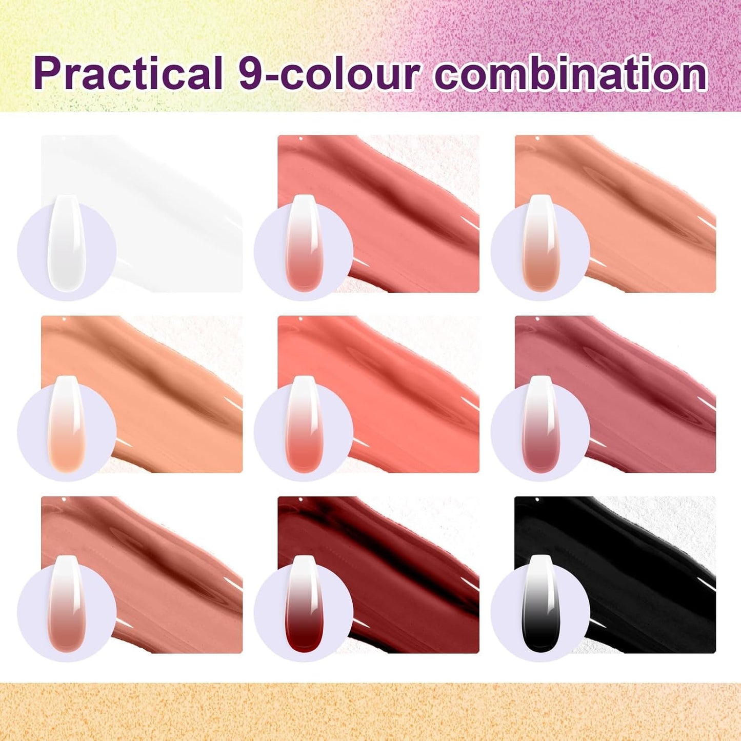 Gradient Painting Gel, 9 Colors Ombre Gel Nail Polish Include Almond Nude Black&White Sponging for Pigment Pat Kit Aura Nails, French Manicure DIY Terracotta Blush Set-Velvo Beauty