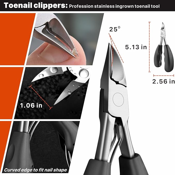 Toenail Clippers for Seniors Thick Toenails, Toe Nail Clippers Adult Thick Nails Long Handle, Professional Heavy Duty Nail Clippers 6Pcs Black-Velvo Beauty
