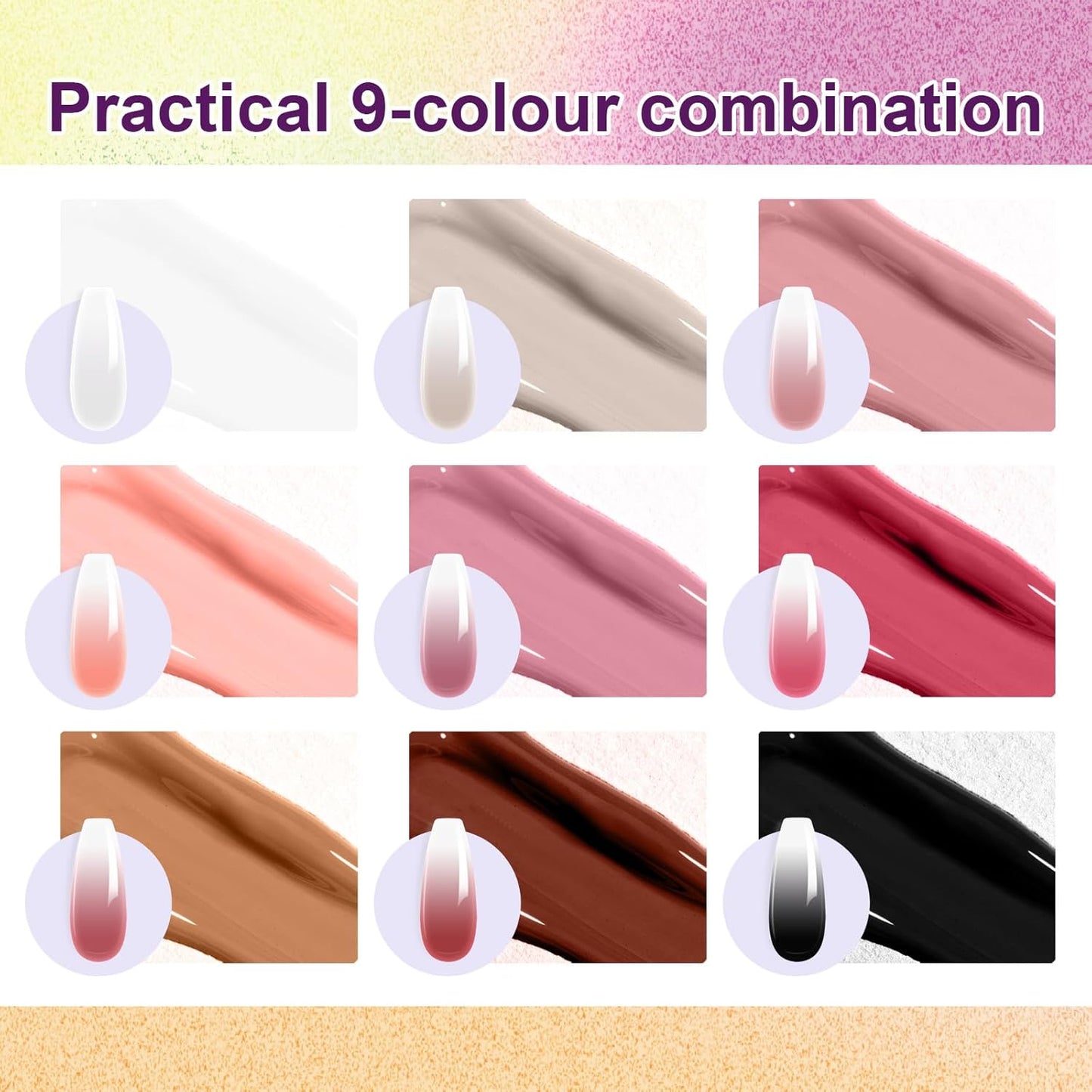 Gradient Painting Gel, 9 Colors Ombre Gel Nail Polish Nude Pink Almond Black&White for Pigment Pat Nails Nude Pink Almond Aura Nails, French Manicure DIY Nail Art Nude Rose Chroma-Velvo Beauty