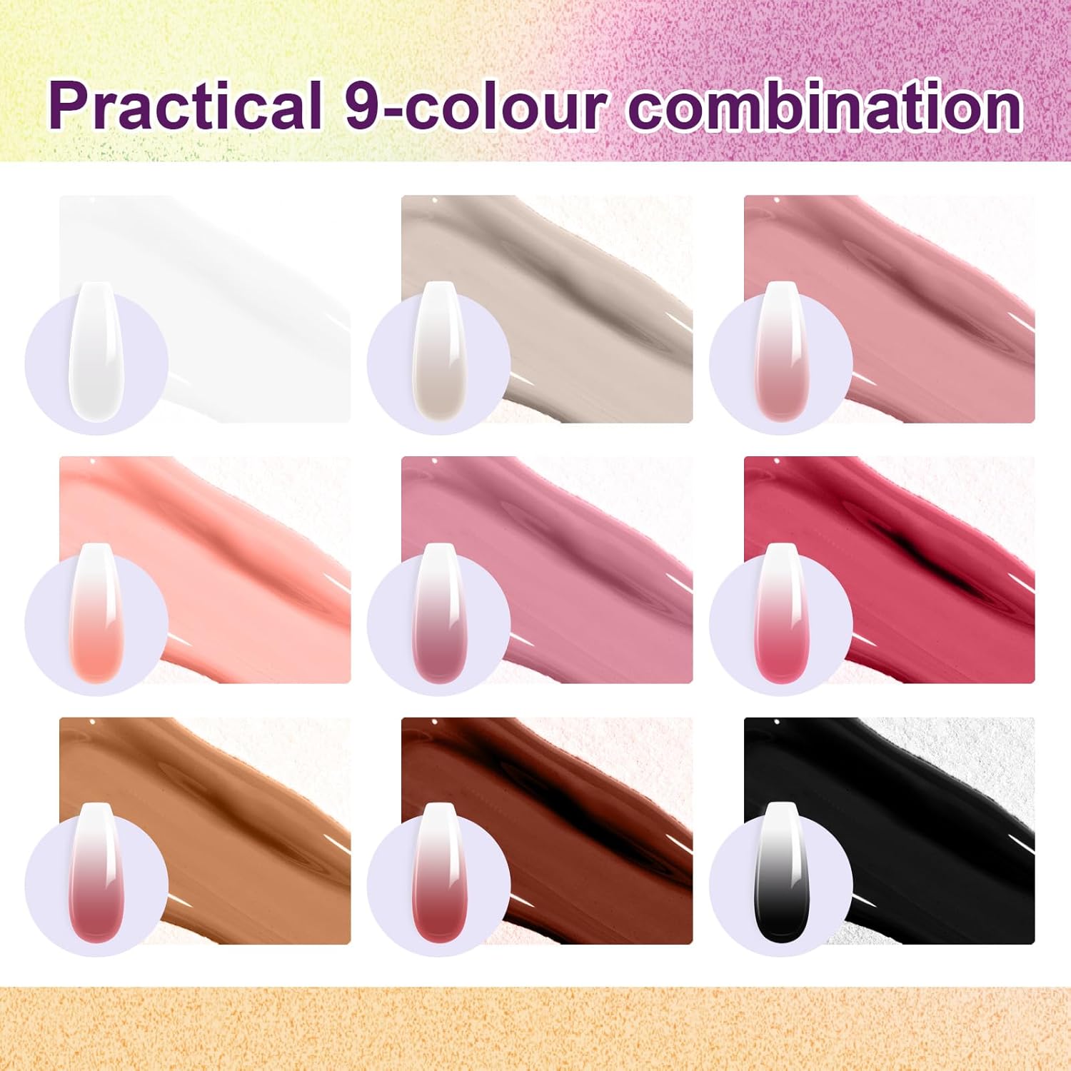 Gradient Painting Gel, 9 Colors Ombre Gel Nail Polish Nude Pink Almond Black&White for Pigment Pat Nails Nude Pink Almond Aura Nails, French Manicure DIY Nail Art Nude Rose Chroma-Velvo Beauty