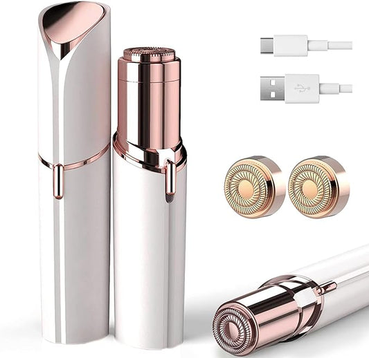 Facial Hair Removal for Women, Ladies Face Shaver for Upper Lip Chin and Peach Fuzz with USB Rechargeable Included 2 pc Replacement Heads-Velvo Beauty