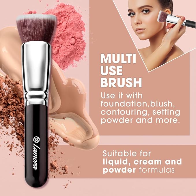 LAMORA Foundation Brush for Liquid Makeup - Kabuki Face Brush for Cream, Powder, Blush, and Concealer - Flat Top Blending, Buffing, Stippling Brush-Velvo Beauty