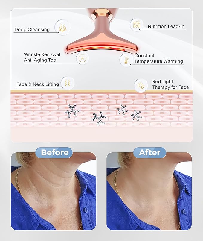 Light Based Face-Neck-Massager - 7 Color Portable Facial Massager for Skin Care, Rose Gold-Velvo Beauty