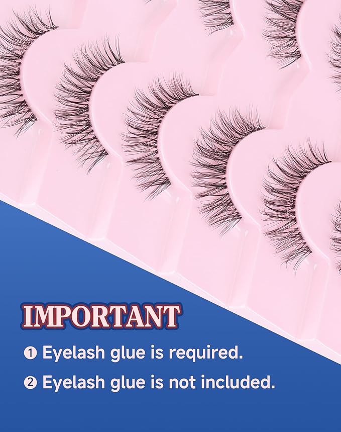 Short Lashes Natural Look Everyday Wispy Eyelashes Mink Flared Eyelashes Strip False Eye Lash Soft Clear Band 7 Pairs SF-05-Velvo Beauty