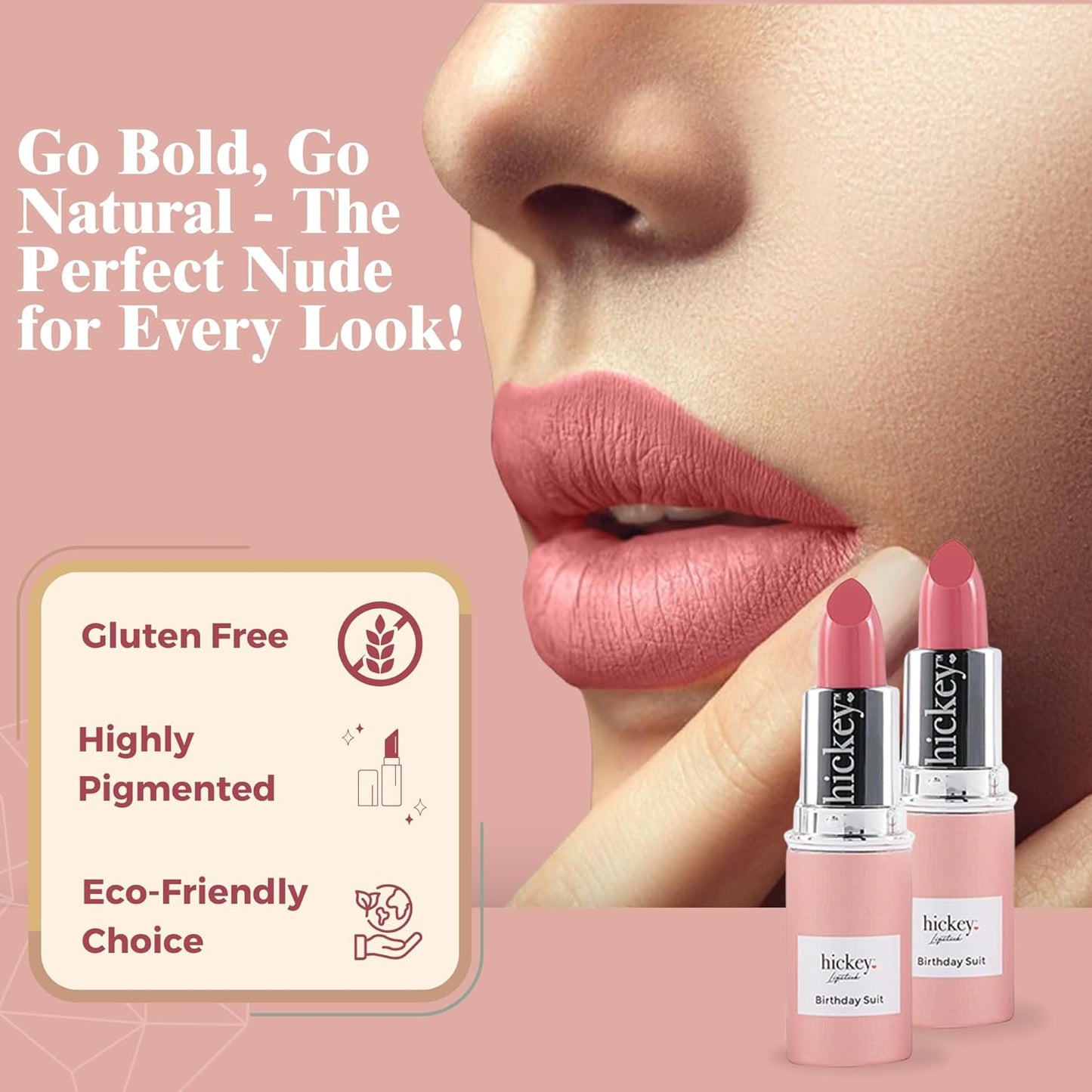 Hickey Lipstick Birthday Suit Best Nude Lipstick Refill - Long Lasting Lipstick for Women, Hydrating & Moisturizing Shade, Lip Color for Women (Birthday Suit Nude)-Velvo Beauty