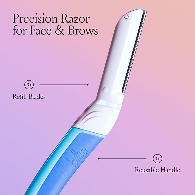 Billie - Dermaplane Starter Kit - Reusable Handle + 3 Refill Blades - Remove Facial Hair + Perfectly Shape Brows - Dermatologist-Approved - WaterPark-Velvo Beauty
