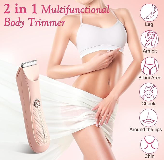Riokko Bikini Trimmer for Women with LED Light and IPX7 Waterproof Dual Charging, Skin-Safe Cordless Pubic Hair Shaver with Battery Indicator-Velvo Beauty