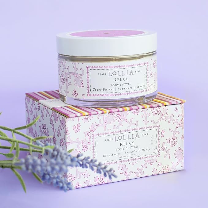 LOLLIA Relax Body Butter, 5.5 oz. - Lavender & Honey Fragrance - Shea Butter & Cocoa Butter, Body Lotion for Women, Hydrating & Smooth Body Moisturizer-Velvo Beauty