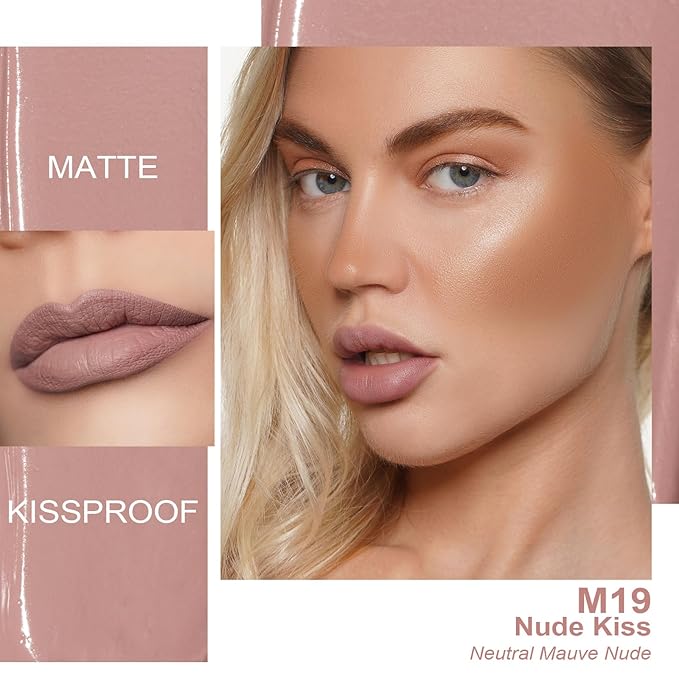 Oulac Matte Liquid Pink Lipstick for Women, Pink Nude Long Lasting Lipstick, Waterproof Lip Stain, No Transfer, Creamy High Pigmented Formula with Vitamin E, Vegan & Cruelty-Free M19-Velvo Beauty