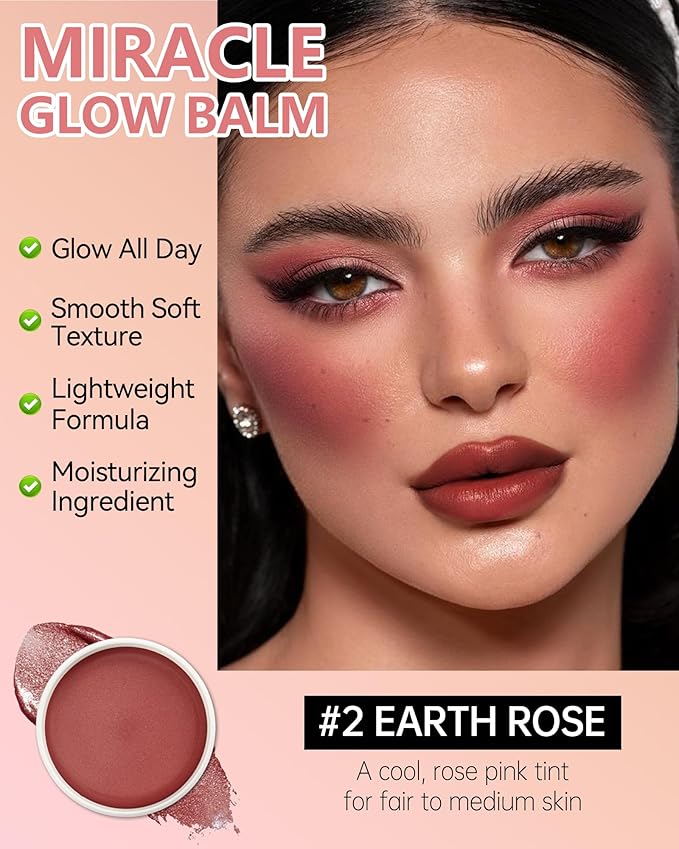 Multi Glow Balm, Miracle Glow Balm Tinted Face Creamy Blush for Women Cheeks Lip Eye, Hydrating Lightweight & Blendable Color, Shimmer Blusher Facial Makeup,Mother's Day Gift for Women Girl-02 Rose-Velvo Beauty
